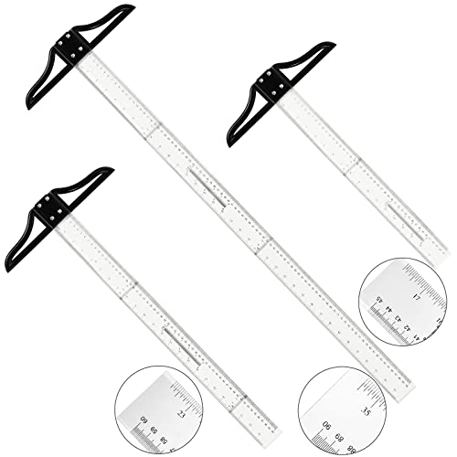 LEIFIDE 3 Pcs Acrylic T Square Ruler Multi Sized T Square Traditional Acrylic Graduated in Inch and Metric Detachable Ruler Measuring Scale for Art Framing and Drafting