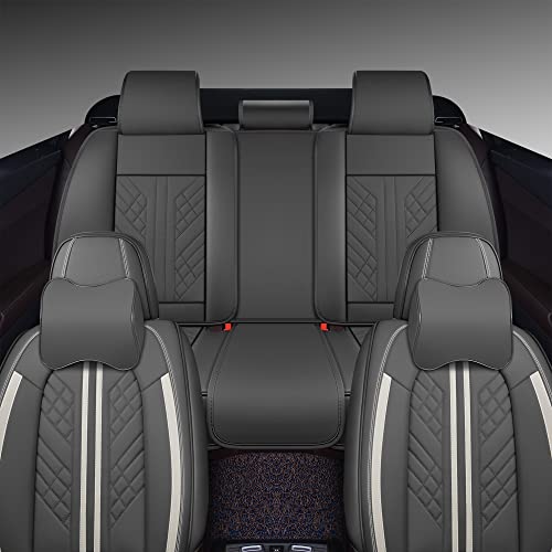 Image of GXT Deluxe Faux Leather Full Coverage Car Seat Cover Anti-Slip Universal Fits for Sedans SUV Pick-up Truck with Headrests,Interior Accessories(Dark Grey)