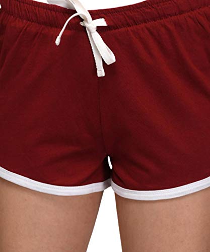 Image of KOTTY Cotton Lycra Red and Maroon Solid Women Night Short - Pack of 2 (Red&Maroon)