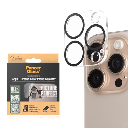 PanzerGlass Picture Perfect - Protector de lente de cámara para Apple iPhone 16 Pro / 16 Pro Max 2024, vidrio de ultra alta claridad, cobertura completa con protección de placa, antiarañazos,