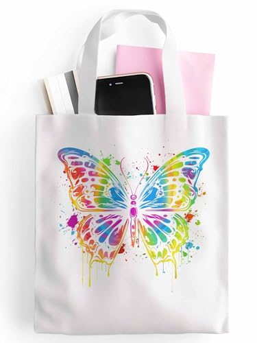 Canvas Tote Bag for Women,Colorful ButterflyWatercolor Animal2