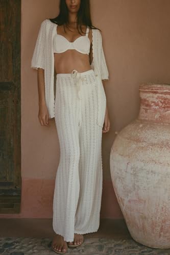 Imily Bela Women's Summer 2 Piece Swimsuit Cover up Crochet Knit Cardigan Tops Long Pants Set Bathing Suit Beach Outfit2