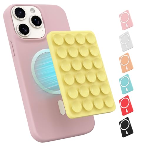 Magnetic Suction Phone Mount for MagSafe Case Silicone Sticky Phone Grip Holder for iPhone Removable Hands-Free Selfie/Video for TikTok & Instagram Influencer/Creator (Yellow)