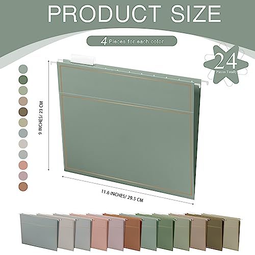 24 peças de pastas de arquivo suspensas tamanho carta de 24 x 23 cm com bolso e abas multicoloridas,