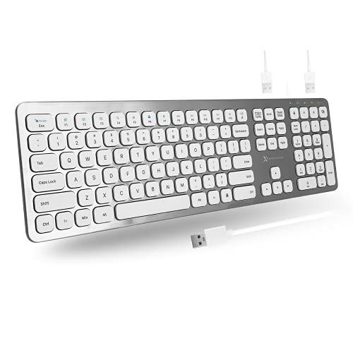 Wired Keyboard with USB Port Hub, X9 Performance Computer Keyboard for Laptop or Desktop - Elegant, Plug and Play USB Keyboard - Convenient Full Size Keyboard Wired with 17 Shortcuts for Windows PC