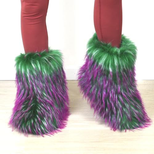 Image of Fashion Fur Boots,Flat Heel Comfy Plush Warm Snow Booties,2025 Winter Outdoors Furry Boots,Mid-Calf Faux fur Boot for Women.
