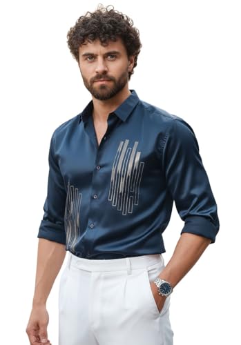 Image of IndoPrimo Men's Stylish Satin Shirt for Party and Casual Wear - Exclusive Designer Full Sleeve Shirt for Men - Pilar