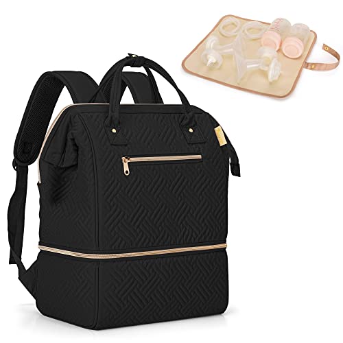 Image of Fasrom Breast Pump Bag Backpack with Cooler Compatible with Spectra S1, S2 and Medela Pumps, Wearable Pumping Bag with Waterproof Mat for Working Moms, Black (Patent Design)