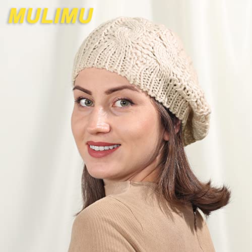 Mulimu 3 Pieces Women Fall Winter Ribbed Beret Beanie Hat Warm Chunky Knit Beret Hat For Women  (Black,Beige,Dark Gray) #TOP2