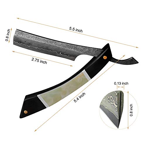 Zertone Damascus Straight Razor With Vg10 Steel Blade –Straight Edge Razor With Ebony And Acrylic Scale - Barber Straight Razor (Black) #TOP6