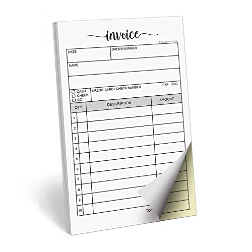 321Done Invoice Booklet, 3.4X5.5 Handheld 2-Part Carbonless, Made In Usa, Carbon Duplicate Copy Sales Receipt Order Form Notepad, Cute For Small Craft Business (50 Sets) White/Yellow #TOP8