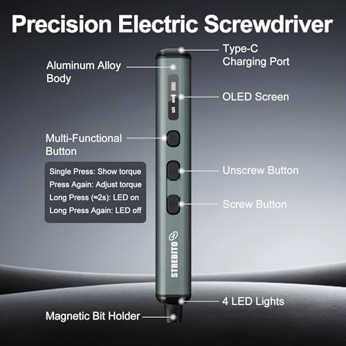 Image of STREBITO Mini Electric Screwdriver Set, 67 in 1 Electric Precision Screwdriver - 50 S2 Magnetic Bits, 5 Torque Settings, 4 LED Lights, Electric Screwdriver Kit for PC Phone Laptop Camera Electronics