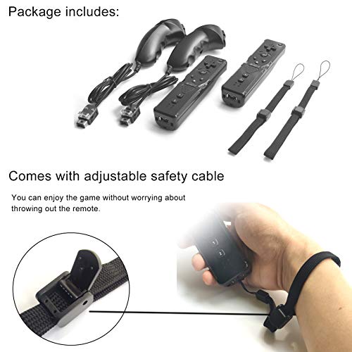 2 Sets Remote Nunchuck Controller Built-in Motion Plus Wrist Strap Compatible with Nintendo Wii Wii U Console - Thumbnail 4