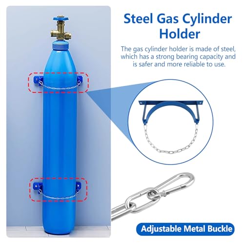 Wysoki wózek na butle gazowe ze stali z kółkami, wózek na butlę z tlenem z aluminium, do użytku wewnątrz i na zewnątrz, zestaw 2 uchwytów na butle z tlenem, montowany na ścianie
