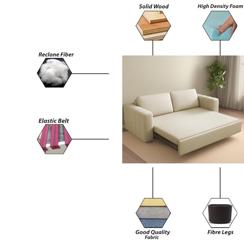 Image of Cisco 3 Seater Sofa Cum Bed for Living Room (Cream) Premium Fabric Sofa Cum Bed Sofa Set
