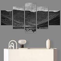 SIGNWIN 5 Panel Canvas Wall Art Monochromatic Mountains for Home Decorations Ready to Hang - 60