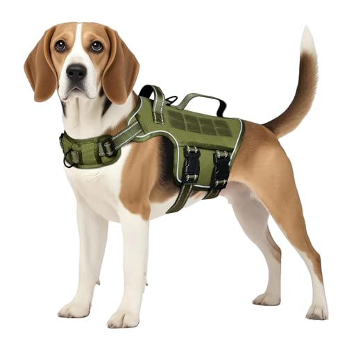 Tactical Dog Harness Medium Sized, Heavy Duty No Pull Dog Harness with Handle, Easy On and Off Service Dog Vest with Molle System, Reflective Pet Vest for Walking Hiking Training