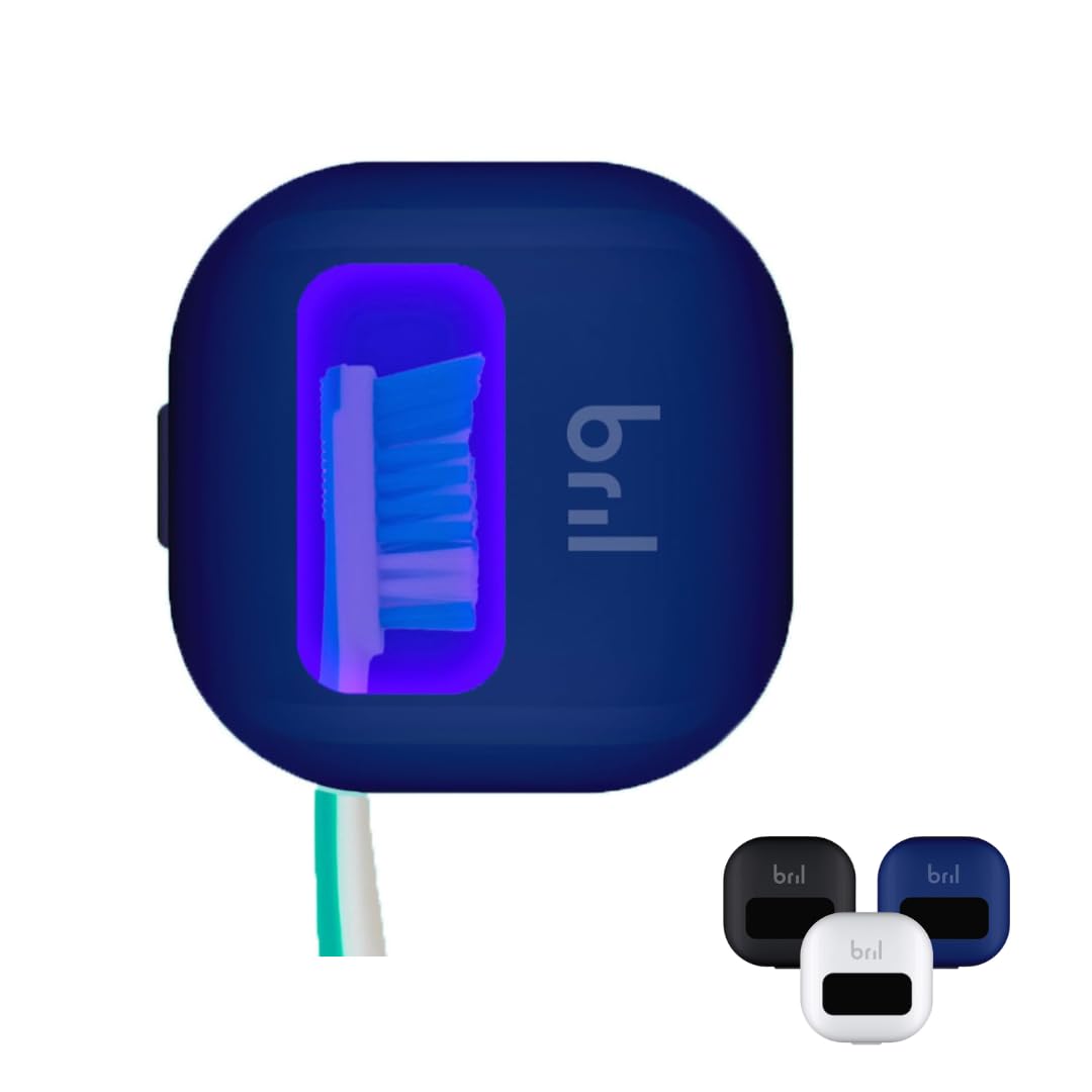 Bril UV-C Toothbrush Sanitizer and Holder, Portable Cleaner, Travel Cover, Magnetic Holder, and Rechargeable Case for Any Size Toothbrush, Navy