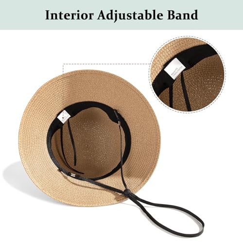 Image of Beach Sun Straw Hats for Women, UPF 50+ UV Sun Protection Wide Brim Summer Straw Hat Foldable Packable Roll up Cap