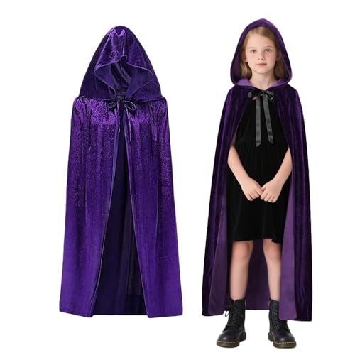 Winwild Capa de Halloween infantil 120 cm, roxa com capuz, veludo, disfarce de vampiro para menina, criança, carnaval, cosplay (S, roxo)