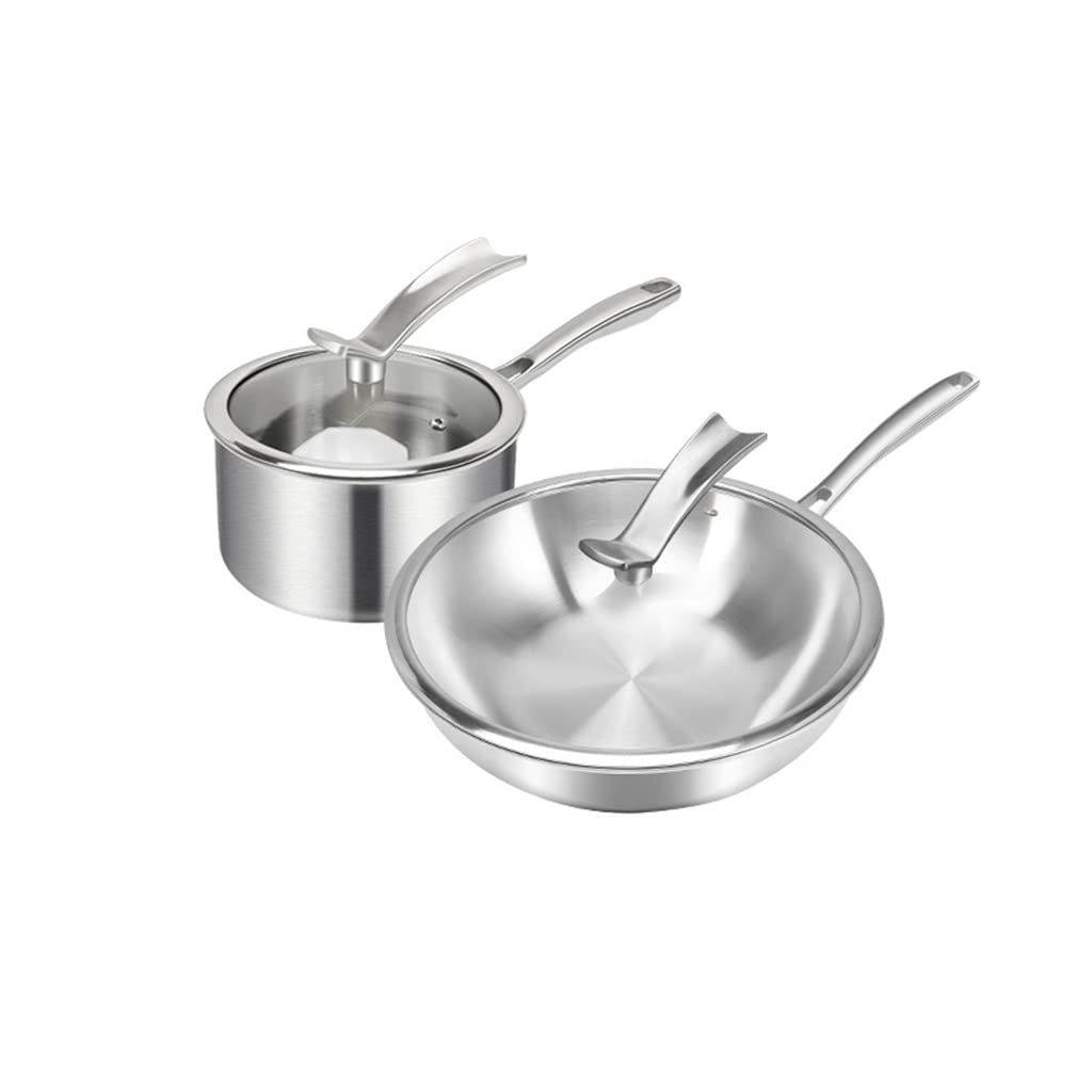 316 Stainless Steel Pot Set Household Kitchen Non-Stick Frying Pan Milk Pot Set Combination Kitchen Utensils Color A