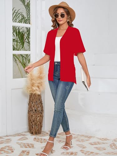 Image of Heymoments Women's Lightweight Open Front Knit Cardigans Short Sleeve Casual Soft Drape Summer Cardigan S-2XL