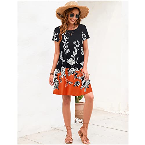 Sherosa Womens Tshirt Shift Dress Loose Swing Dresses Summer Dresses Beach Vacation (M, Short Sleeve Pattern 2) #TOP4
