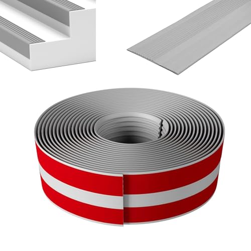 Perfil de borde de peldaño, 2M/5M adhesivo de PVC, perfil de protección para escalones de escalera, impermeable y antideslizante en forma de L, para interior y exterior (Gris, 2m X 10,8cm)