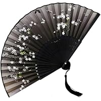 ZEBKEL Abanico Plegable de Mano de Bambú con Diseño de Flores,