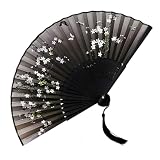 ZEBKEL Abanico Plegable de Mano de Bambú con Diseño de Flores, Abanico de Seda para Boda, Baile, Verano y Decoración, Regalo Típico Español