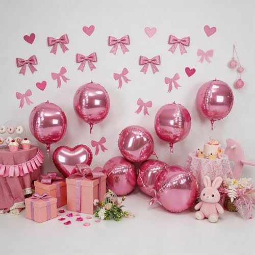 Image of 9 Pcs Pink Round Foil Balloons,22 Inch Metallic Pink Round Balloons | Pink Giant 4D Round Ball Balloons For Valentine's Birthday Wedding Anniversary Bridal Shower Party Decorations