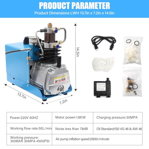 VELPAX PCP Compressor, 1.8kW 300Bar 4500Psi Manual Stop High Pressure PCP Air Rifle Compressor, Electric Air Compressor Pump for Airgun Paintball Fighting and Diving - Image 3