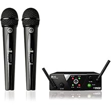 Includes 2 handheld vocal mics 30 hours of power from a single aa battery Single dual-channel receiver World renown akg sound