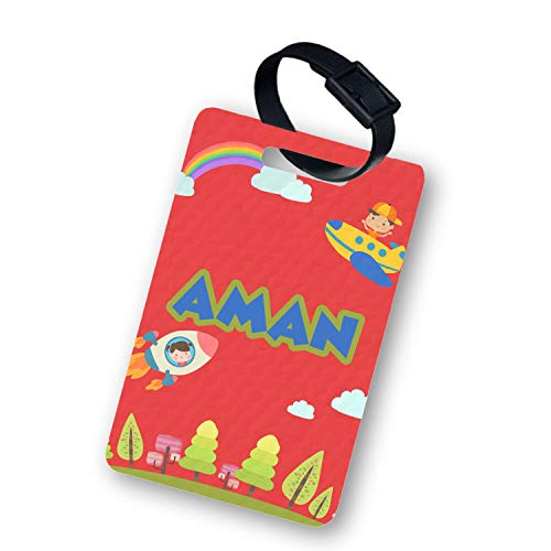 Image of Personalized Luggage Tag with Name & Photo - Unisex (Rockets and Planes) | Custom Luggage Tag
