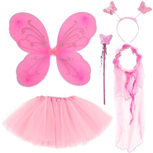 BDSHUNBF 5 Peças Asas de Borboleta e Anjo, Disfarce de Princesa e Fada para Menina