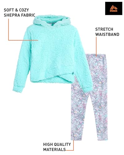 Image of RBX Girls Active Pants Set 2 Piece Quarter Zip Sweatshirt & Leggings (7-16) | Cozy Sherpa Fleece Fabric, Curved Twist-Front Hem, Elastic Stretch Leggings Waistband, Coordinated Two-Tone Colorway