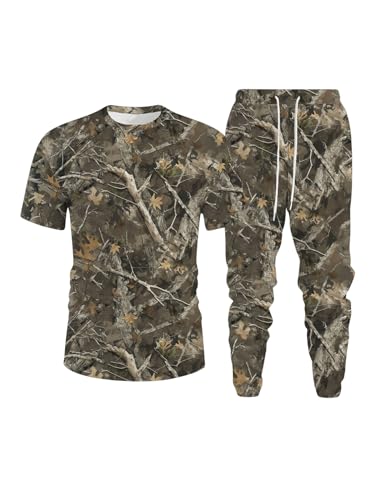 SOLY HUX Men's Camo Print Outfits Short Sleeve T Shirt and Jogger Pants Outdoor 2 Piece Set