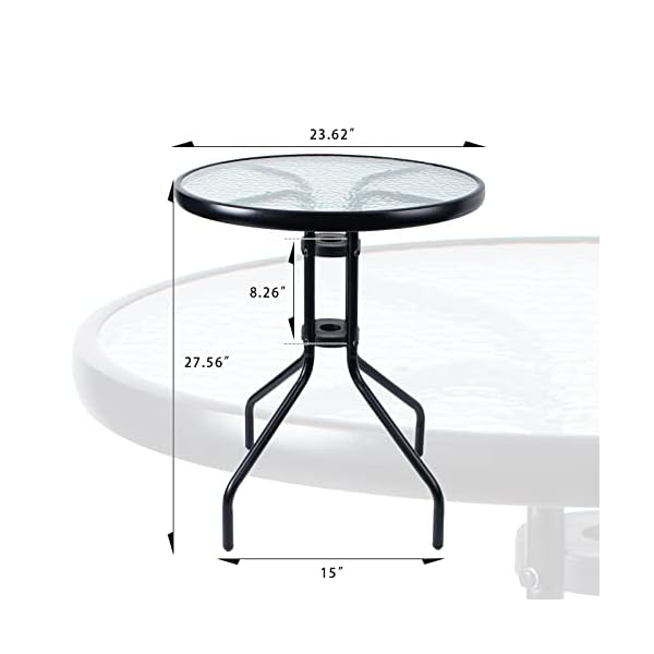 Vipush 24 outdoor bistro table round patio side table dining table with glass table top metal coffee table for lawn garden pool steel frame commercial party table black  urban country home decor