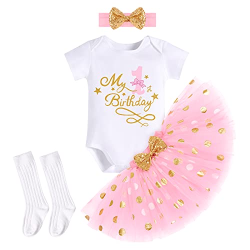 FYNSI Baby ädchen Erster Geburtstag Outfit Langar Floral Gedruckt