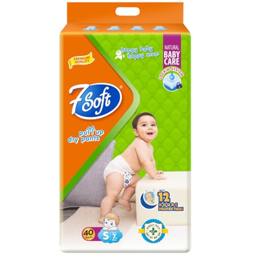 Image of 7 Soft Pull Up Dry Pants Diaper, Small (S) Up to 7 kg, 40 Count - Baby Diaper Pants with Locking System, Up to 12 Hours Protection, Easy Wear Pull-Up