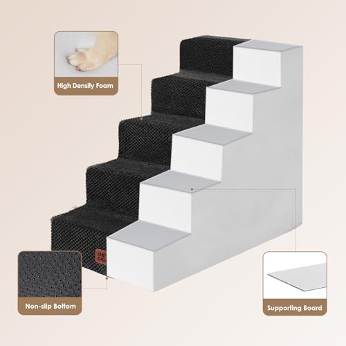 Image of EHEYCIGA Dog Stairs for High Bed 22.5 inch H, 5-Step Dog Steps for Bed, Pet Steps for Small Dogs and Cats, Non-Slip Balanced Pet Ramp Indoor, Black