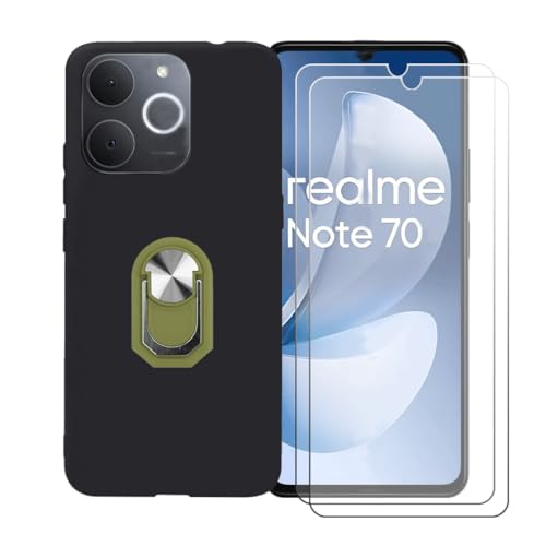 FZSZS �ɓK��Realme Note 70T (6.74") �g�уP�[�X�{2�p�b�N�X�N���[���ی�J�o�[�����K���X�A�\�t�g�Q��TPU�V���R���ی�J�o�[�A�O���[���z���_�[360�����O�z���_�[�t�����F�g�уP�[�X