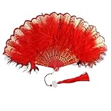 PZOFERLIN フェザー折りたたみ扇風機、手持ち式折りたたみ扇風機、ビンテージレースフェザーファン、タッセルダンスハンドファン小道具付きソフトふわふわ折りたたみ扇風機(カラーf)