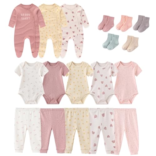 Image of falianni Baby Boy Girl 18 Pack Layette Set Cotton Infant Unisex Clothes and Accessories New born Essentials Clothing Sets