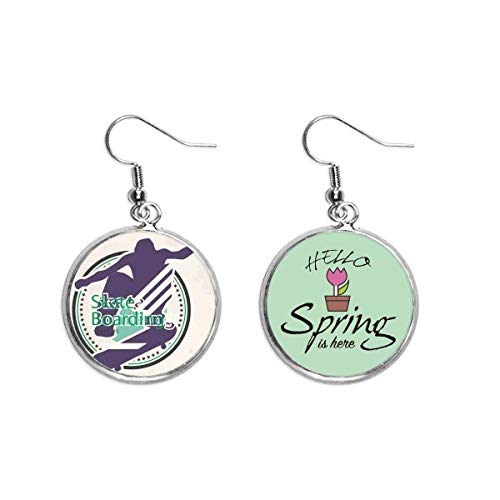Pendientes de skate boarding con ilustración de atletas para decoración de primavera
