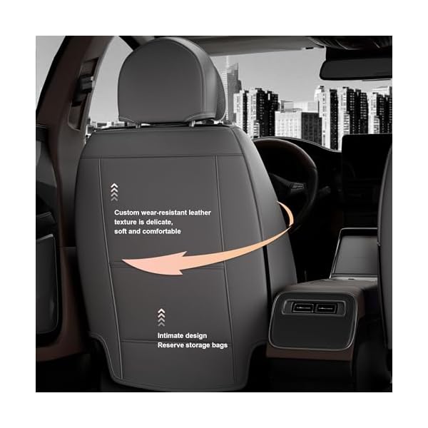 ASLONG 5PCS Angel Wings Front and Back Car Seat Covers Auto Interior Accessories with Water Proof Nappa Leather for Cars SUV Pick-up Truck Universal Comfortable and Breathable (Full Set, Grey) - Image 7