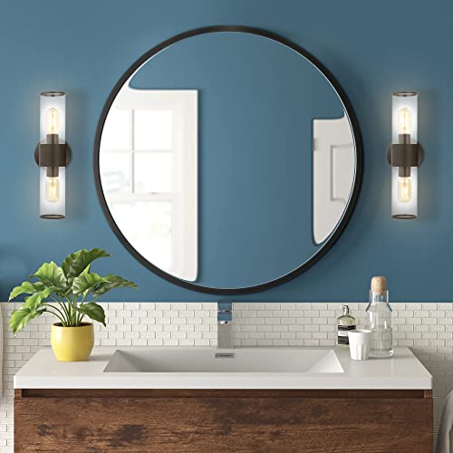 Image of JONATHAN Y 15.5 inch Oil Rubbed Bronze /Clear 2-Light Modern Iron LED Wall Sconce for Bathroom Vanity Kitchen Hallway, Clear Acrylic Shade, LED Bulbs Included (JYL9913C)