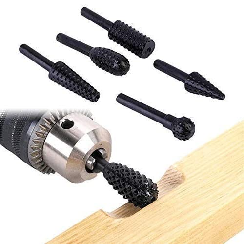 Rangwell 5Pcs/Set High Speed Steel Burr Drill Bit Set Wood Carving Rasps for Dremel Shank Burs Tools Cutting Tool