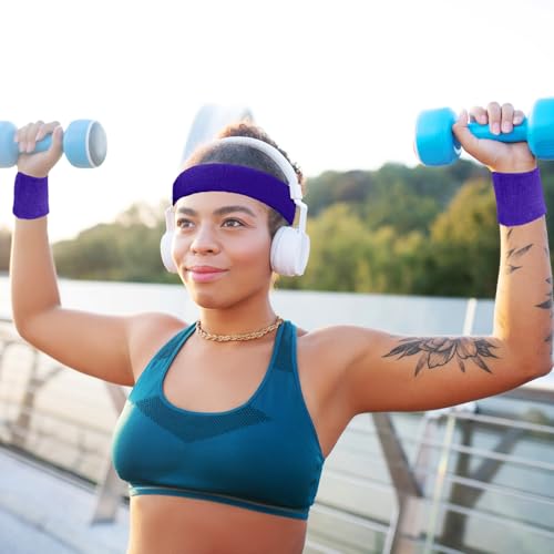 Image of Civaner 12 Pcs 80 90s Neon Sweatbands Soccer Baseball Headbands Wristband Set for Men Women Party Cotton Headbands Terry Cloth Athletic Sweat Bands for Tennis Football Gym Outdoor