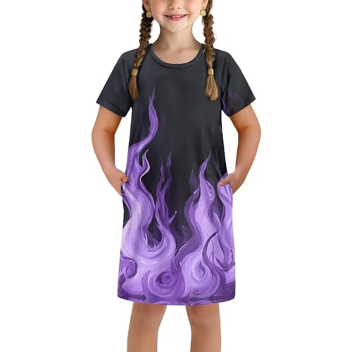 Kids Toddler Dress for Girls 3-14Y Summer Cute Dresses Short Sleeve Swing Shirt Dress Home Play Clothes